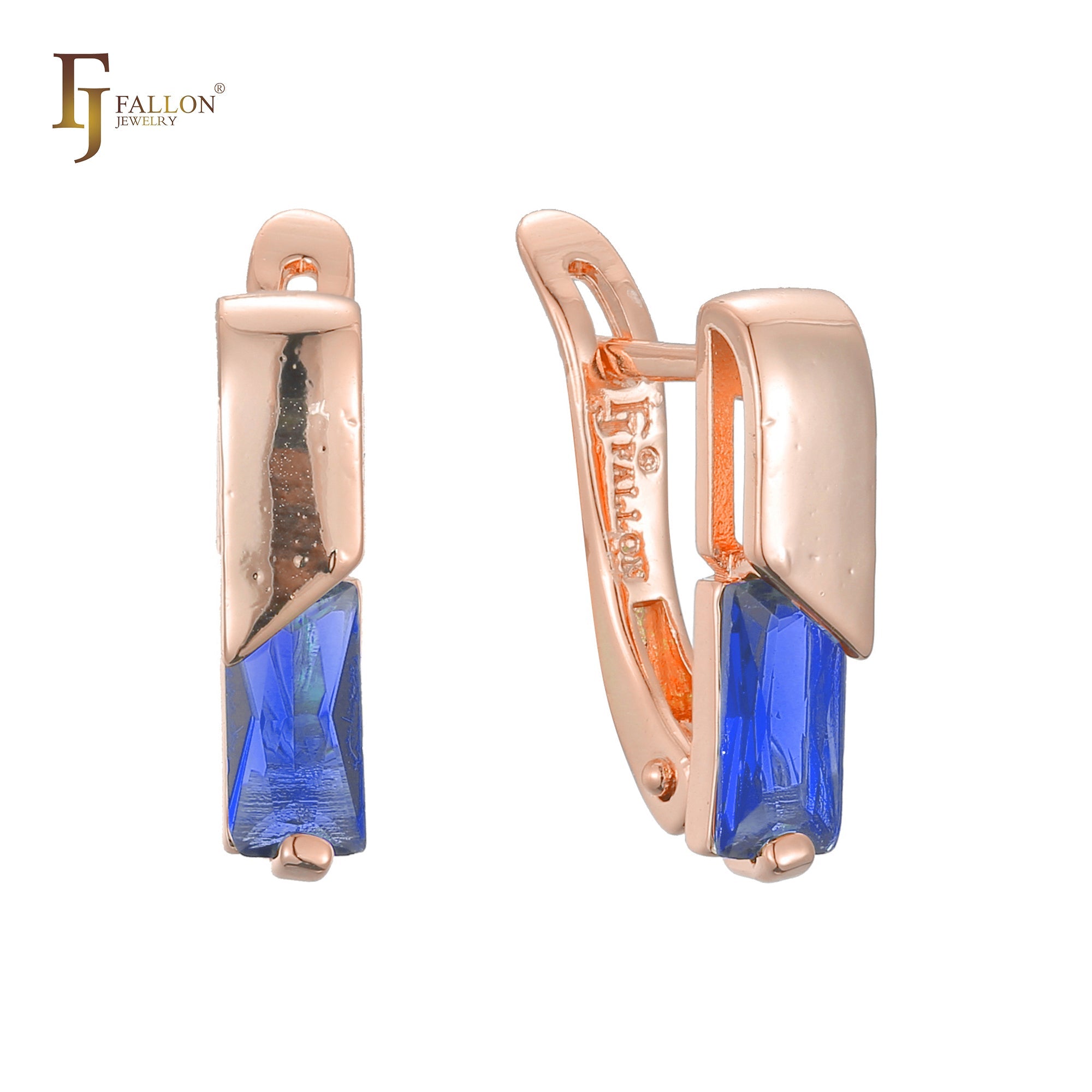 Solitaire squared colorful CZ 14K Gold, Rose Gold earrings