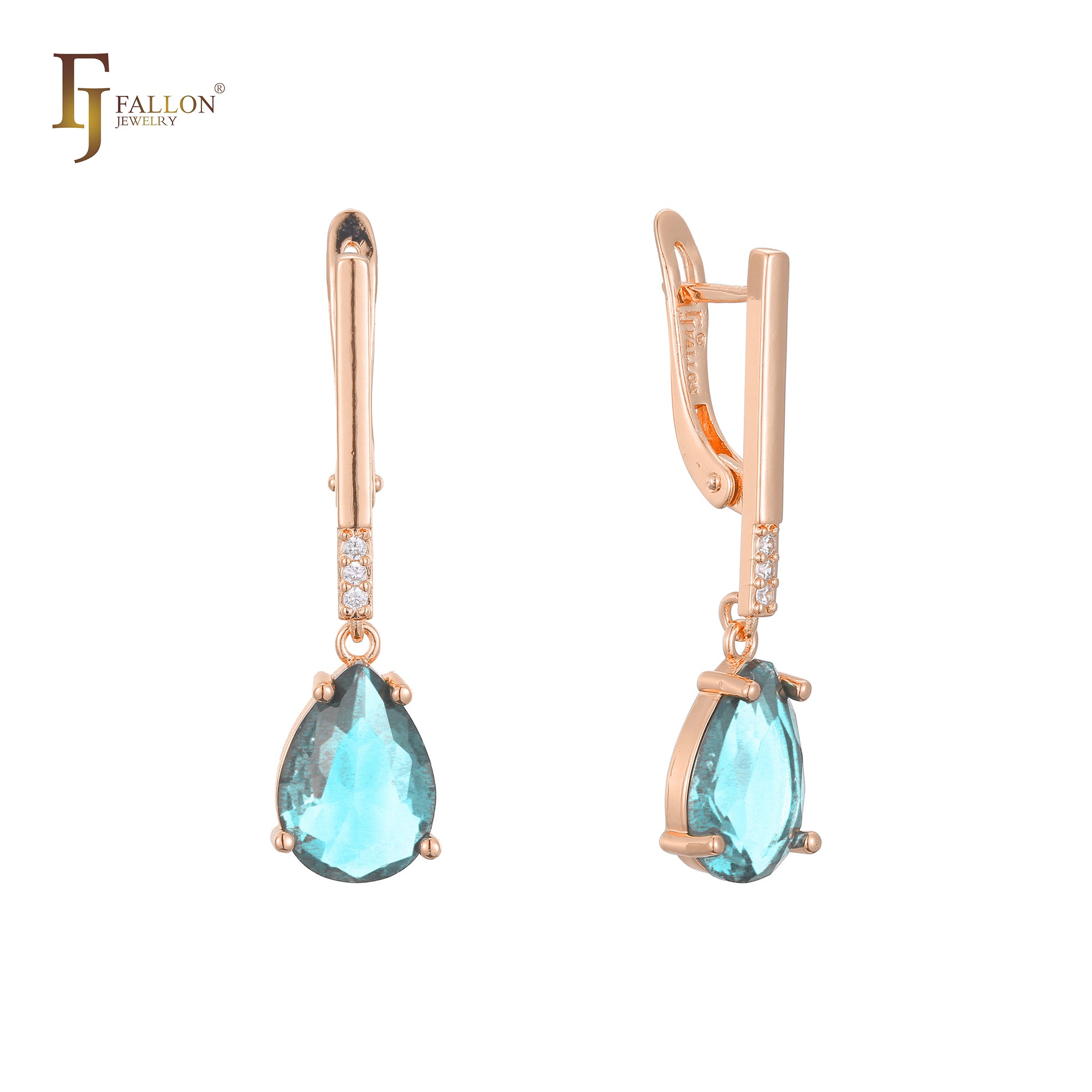 Solitaire teardrop stone earrings in 14K Gold, Rose Gold, two tone plating colors