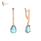 Solitaire teardrop stone earrings in 14K Gold, Rose Gold, two tone plating colors