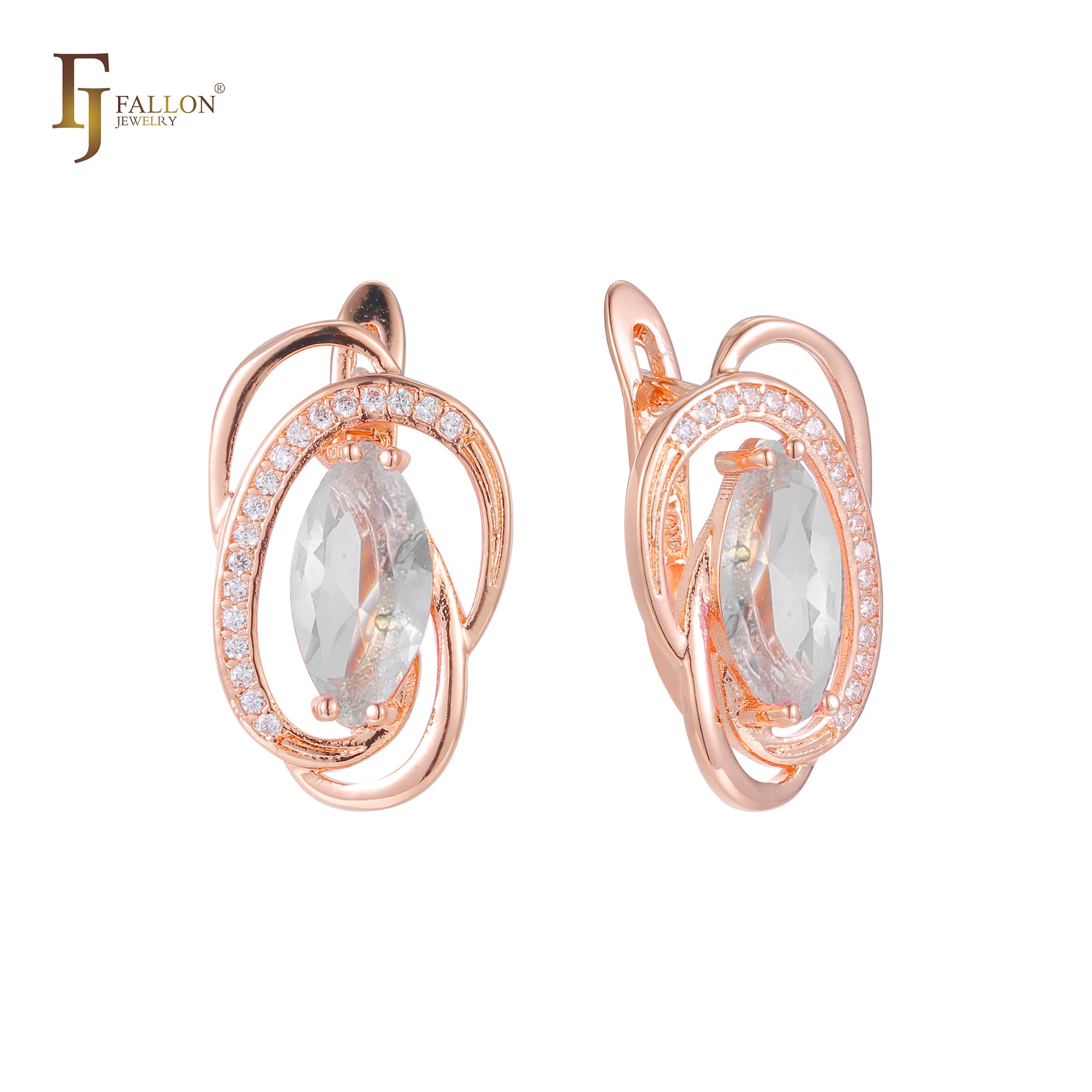 Aretes Solitaire Marquise en Oro de 14K, Oro Rosa, baño de dos tonos