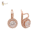 Great Halo Circle white CZs paved 14K Gold, Rose Gold, White Gold earrings