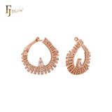 Twisted piano white CZs 14K Gold, Rose Gold, White Gold Earrings