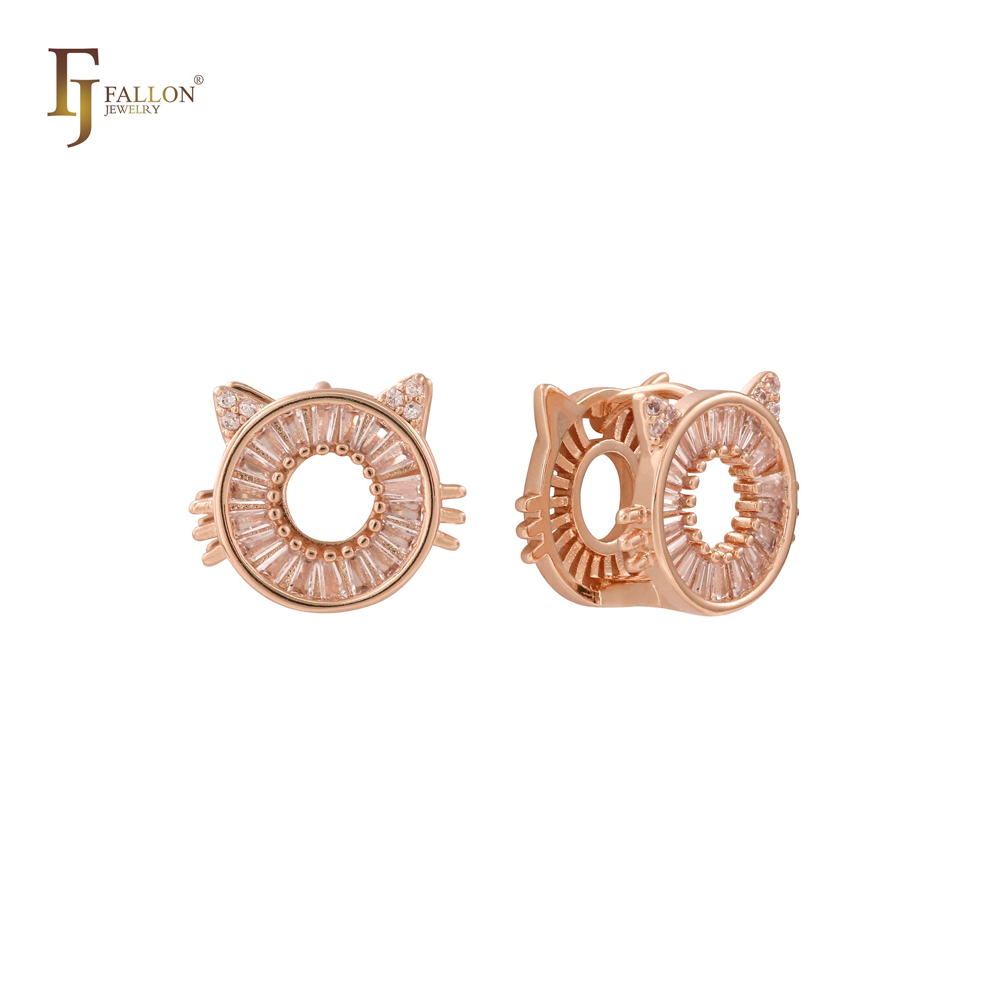 Pendientes huggie de oro de 14 quilates con circonitas blancas pavimentadas con halo circular de gato