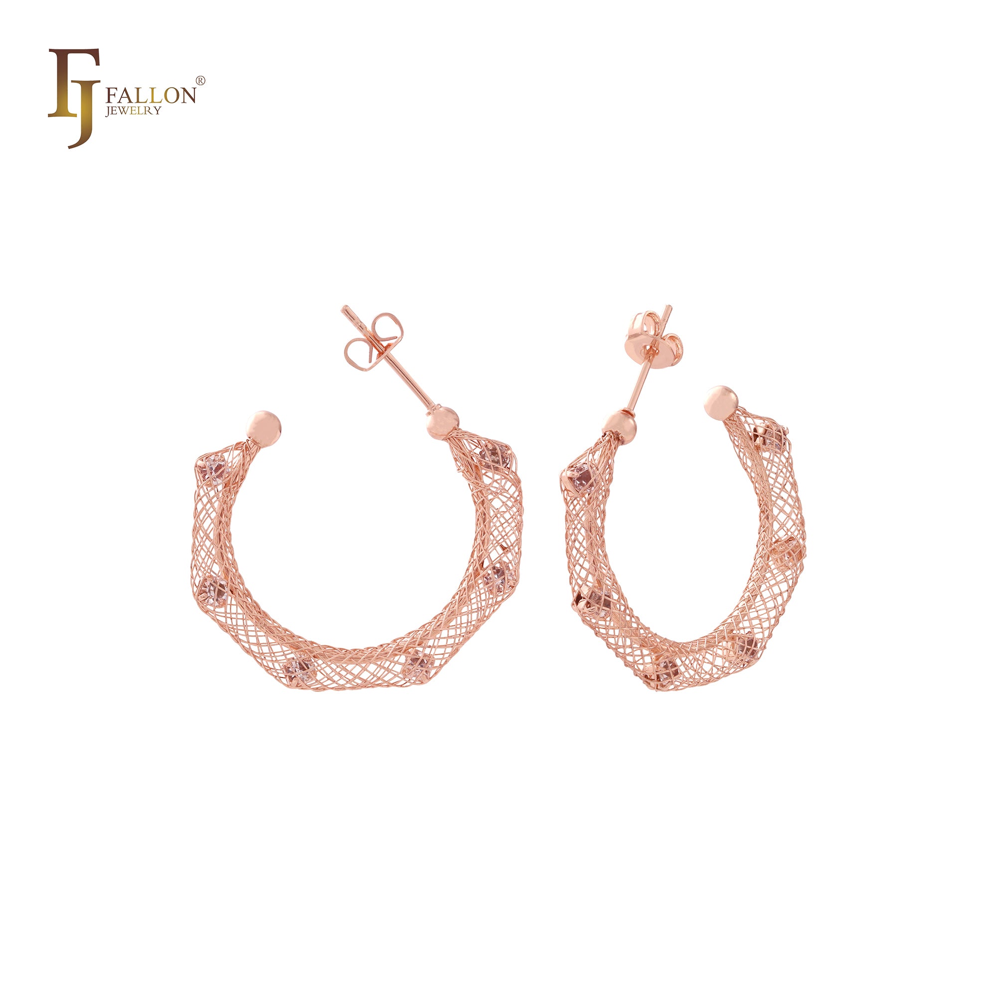 Pendientes C Hoop Net de filigrana en oro rosa