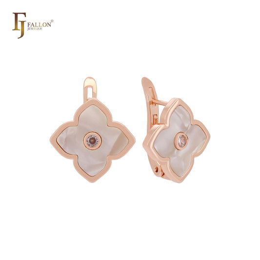 Lotus lucky white or black colorful clover Rose Gold Clip-On Earrings