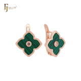 Lotus lucky white or black colorful clover Rose Gold Clip-On Earrings