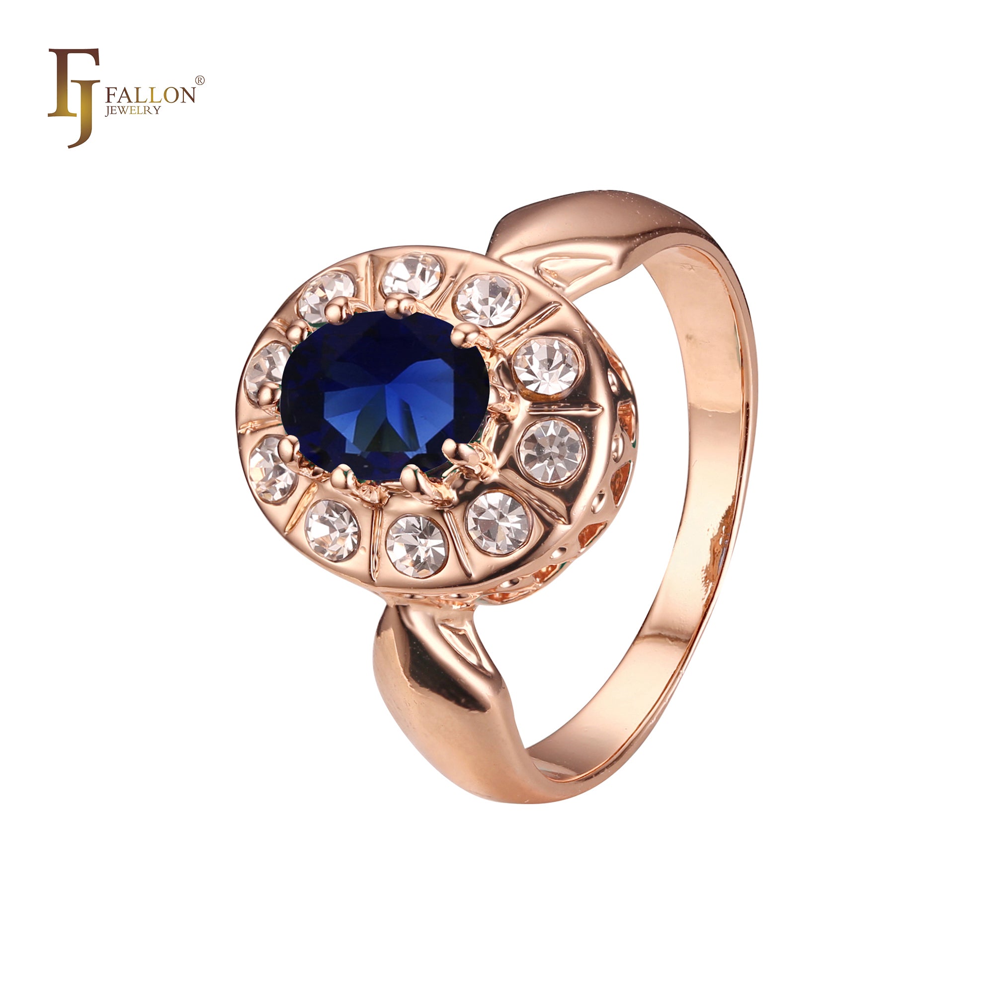 Big oval colorful CZ Halo Rose Gold rings