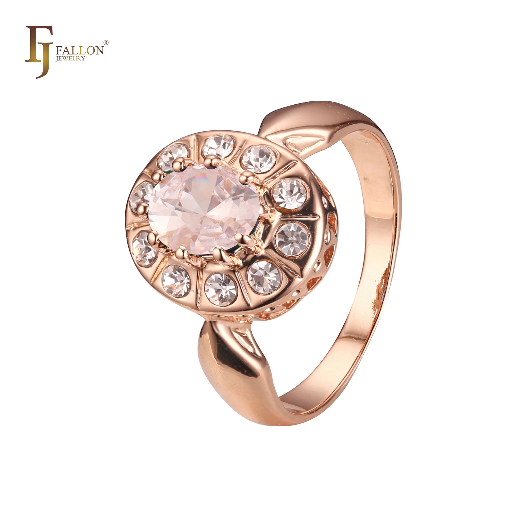 Big oval colorful CZ Halo Rose Gold rings