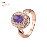 Big oval colorful CZ Halo Rose Gold rings