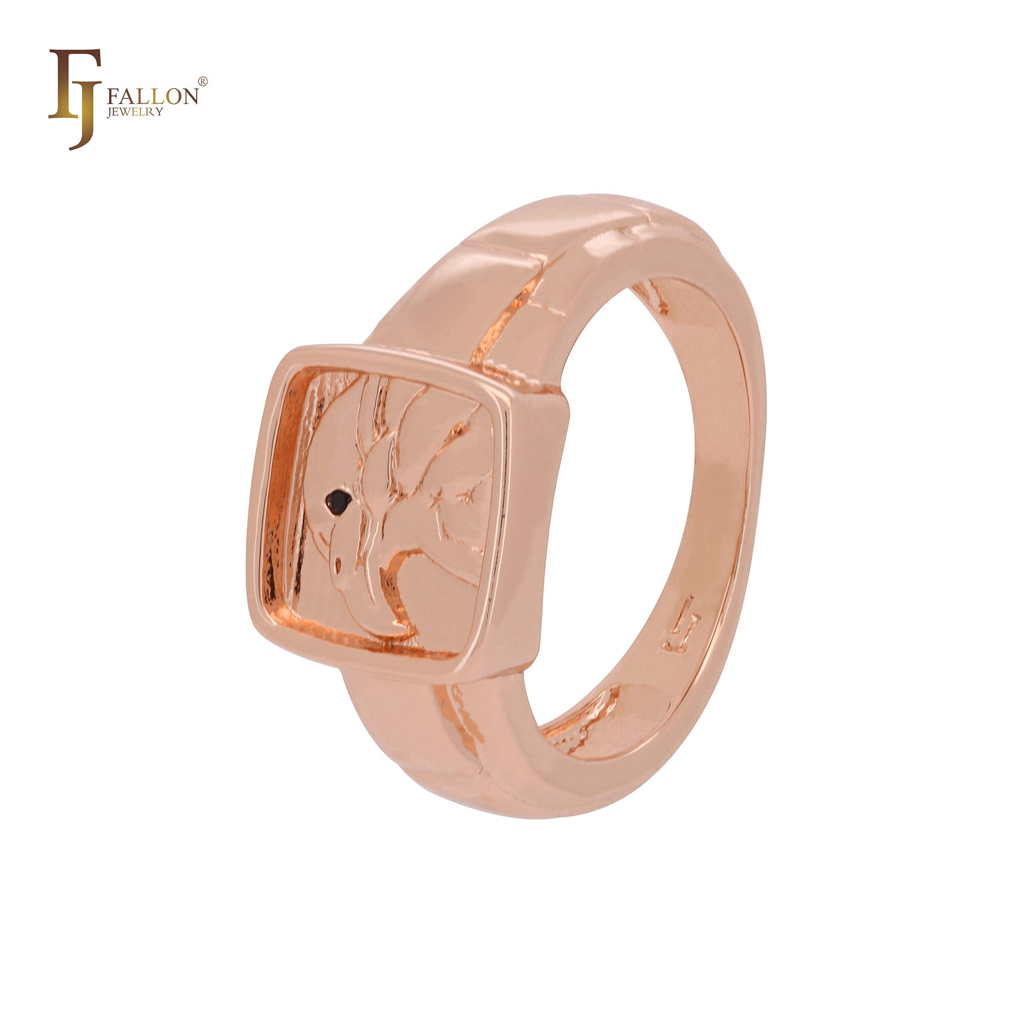 Eagle's black CZ eyes signet Rose Gold Fashion Rings