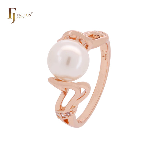 Geometric Clawed Pearl Rose Gold Fashion Rings