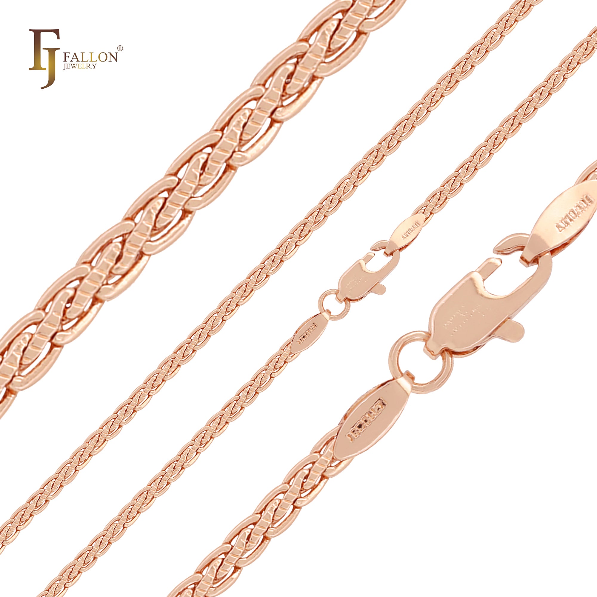 Center hammered thin spiga link 14K Gold, Rose Gold chains