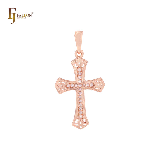 Colgante Cruz de Malta Latina con capullo en Oro Rosa, baño de Oro 14K colores