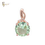 Solitaire rounded colorful cz 14K Gold, Rose Gold two tone pendant