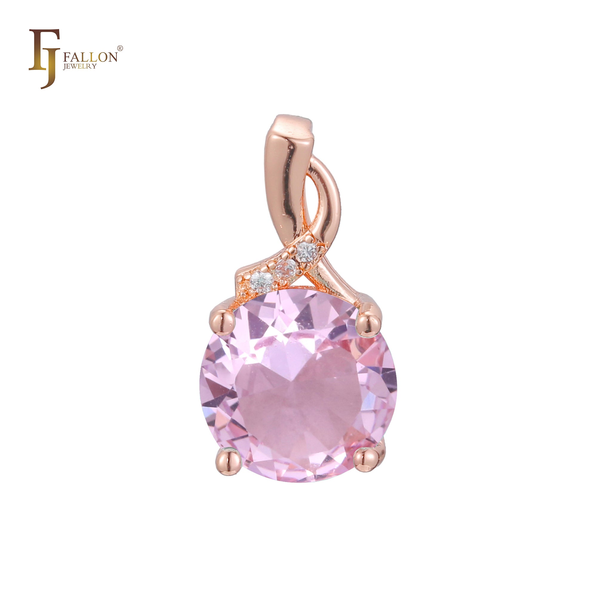 Solitaire rounded colorful cz 14K Gold, Rose Gold two tone pendant