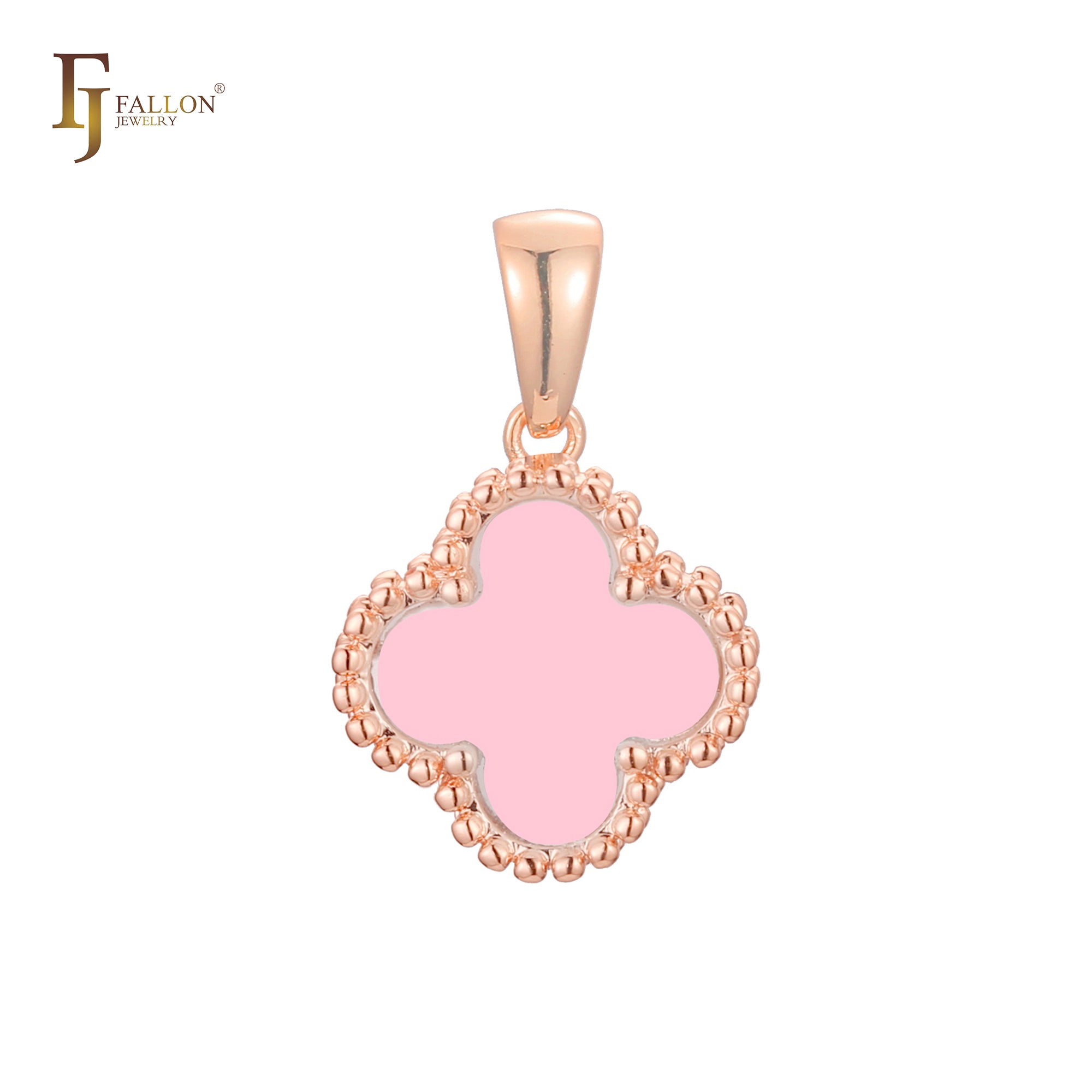 Lucky Clover branco ou preto em ouro rosa, pingente de ouro 14K