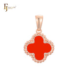 Lucky Clover branco ou preto em ouro rosa, pingente de ouro 14K