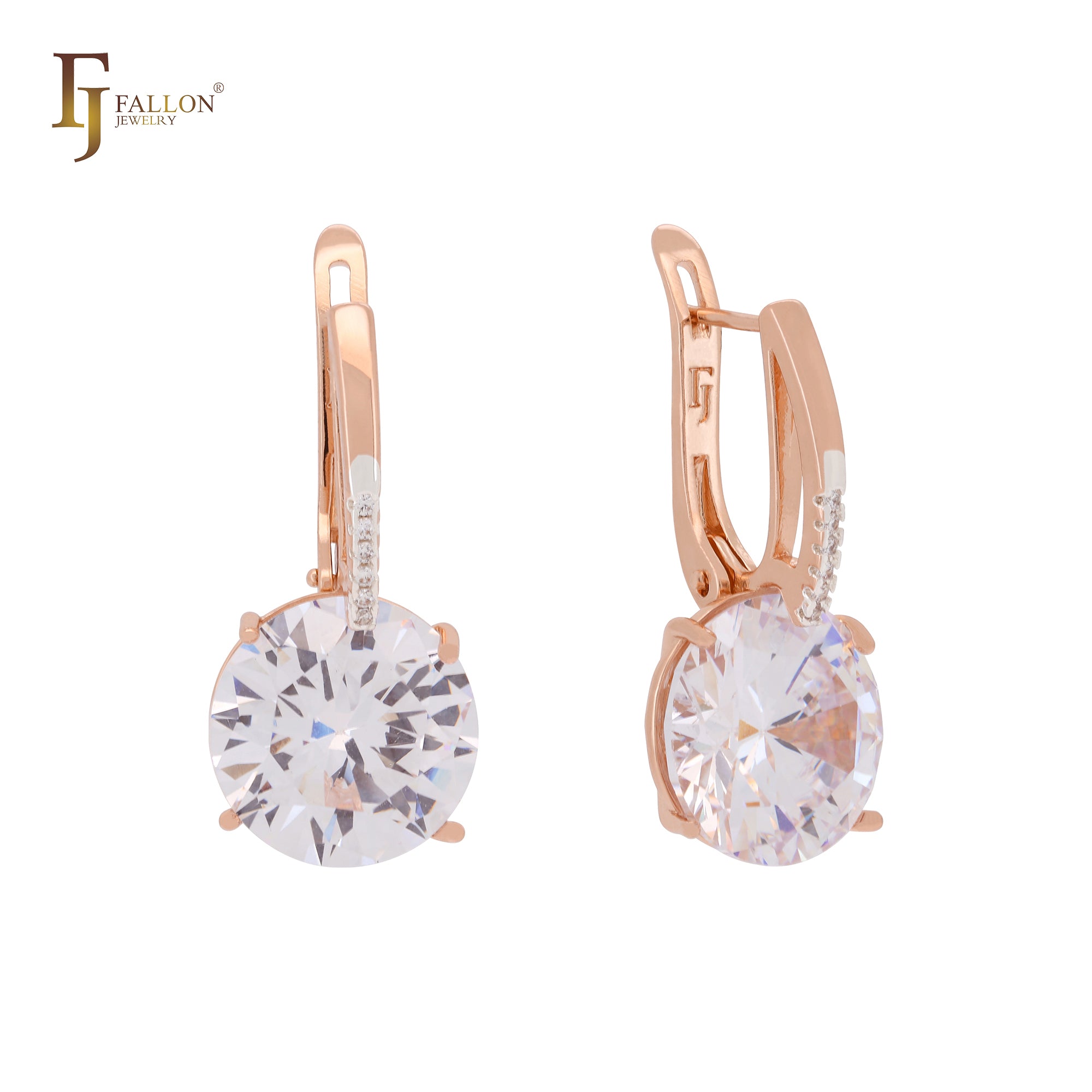 Big rounded colorful CZ with white CZs Rose Gold two tone Clip-On Earrings