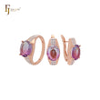 Solitaire rounded oval cut dimming purple CZ Rose Gold two tone Jewelry Set with Rings