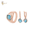 Solitaire cushion cut lake blue CZ Rose Gold two tone Jewelry Set with Rings