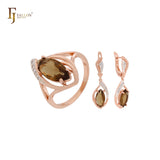 Great solitaire Marquise coffee CZ Rose Gold two tone Jewelry Set with Rings and Pendant