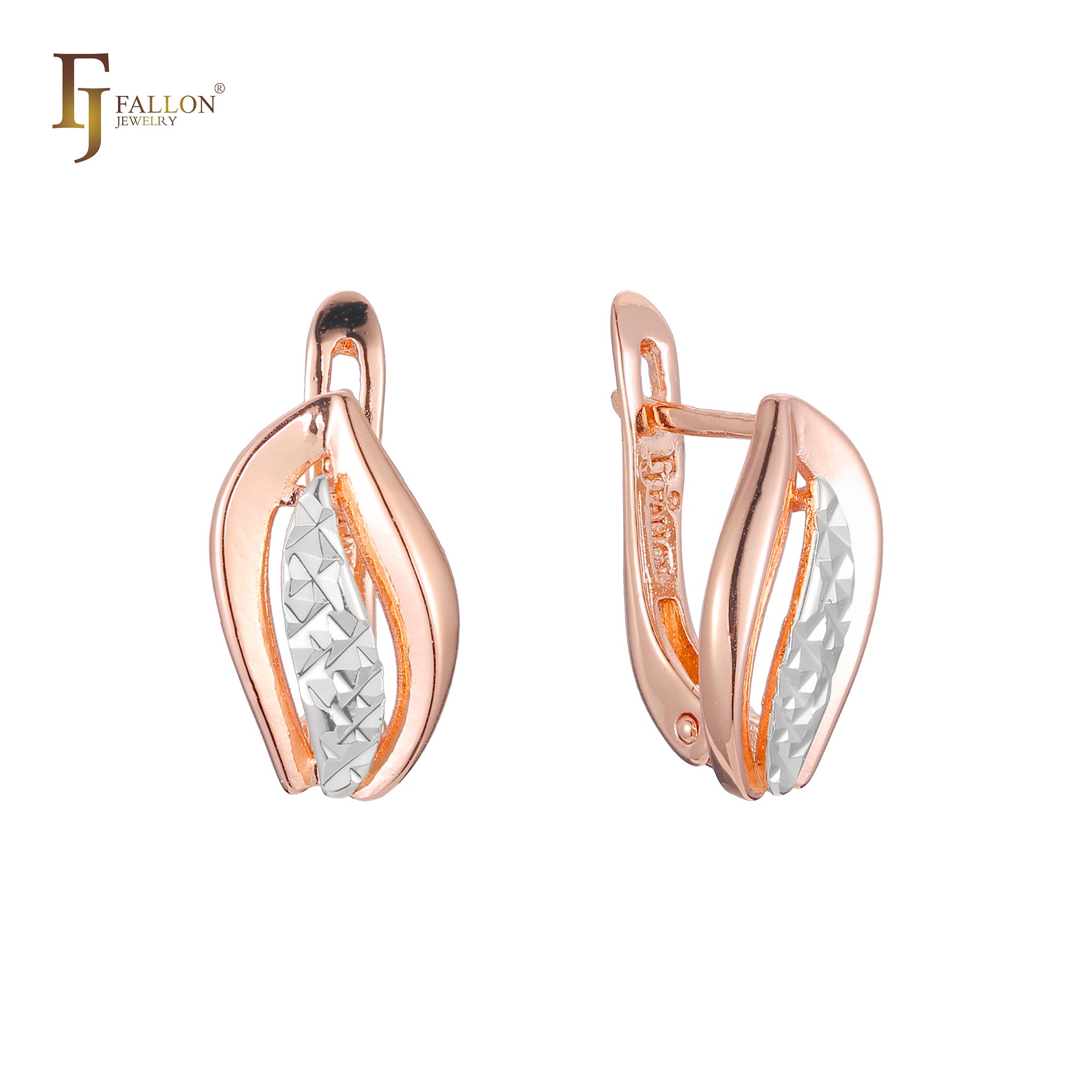 Flame and leaves 14K Gold, Rose Gold, two tone earrings