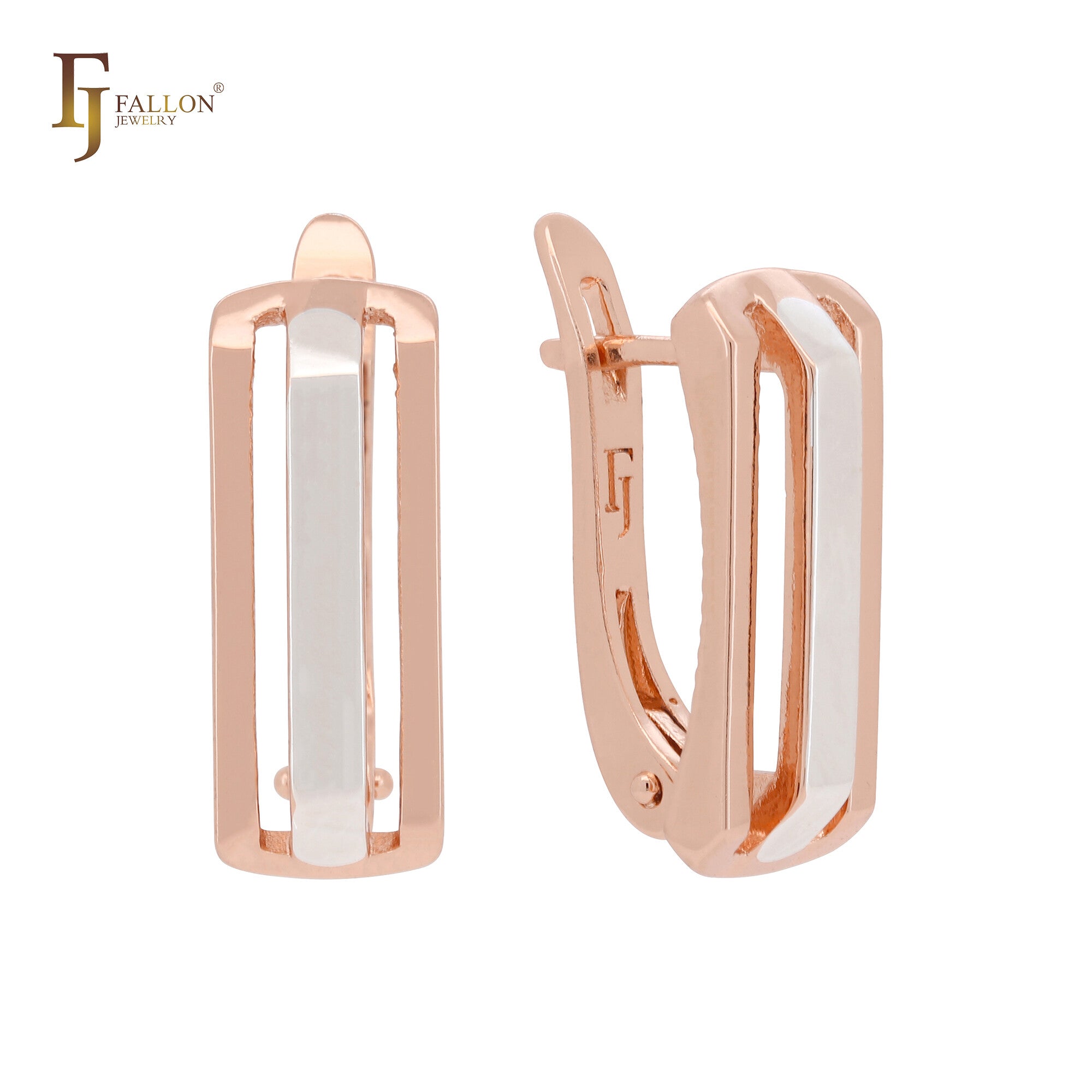 Geometric triple rows sledge shaped Rose Gold two tone Clip-On Earrings