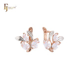 Cluster leaves and CZs Rose Gold, two tone earrings