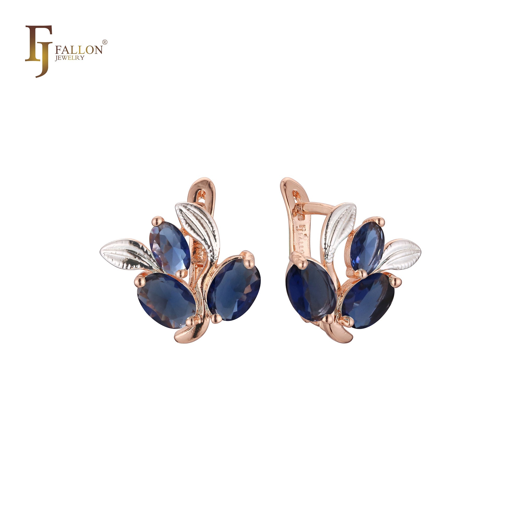 Cluster leaves and CZs Rose Gold, two tone earrings