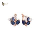 Cluster leaves and CZs Rose Gold, two tone earrings