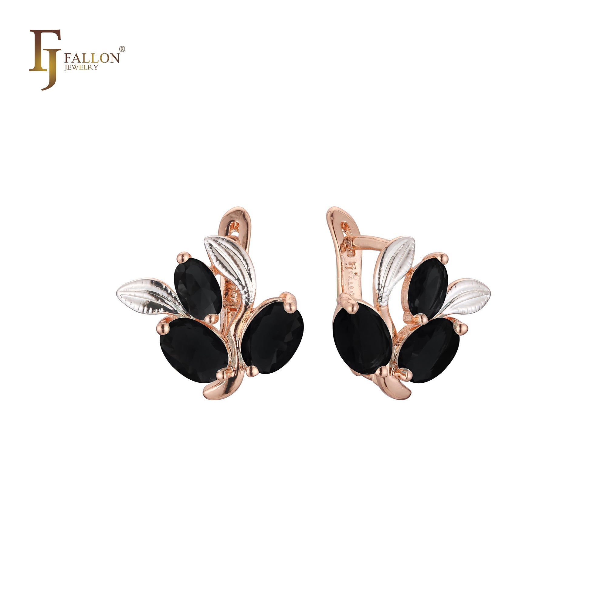 Cluster leaves and CZs Rose Gold, two tone earrings