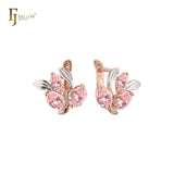 Cluster leaves and CZs Rose Gold, two tone earrings