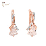 Solitaire elegant triangular colorful CZ 14K Gold, Rose Gold, two tone earrings