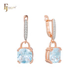 Solitaire lock drop earrings in 14K Gold, Rose Gold, two tone plating colors