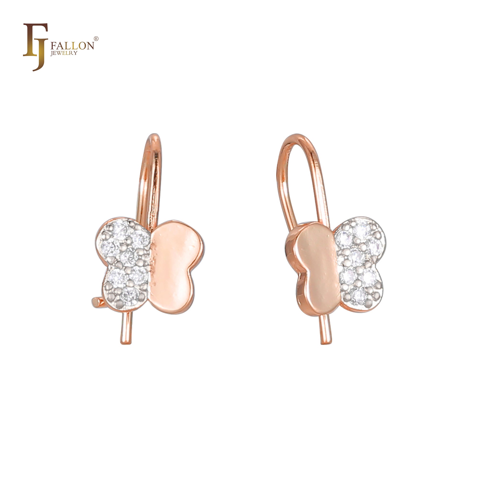 New Butterfly wire hook child earrings in 14K Gold, Rose Gold plating colors