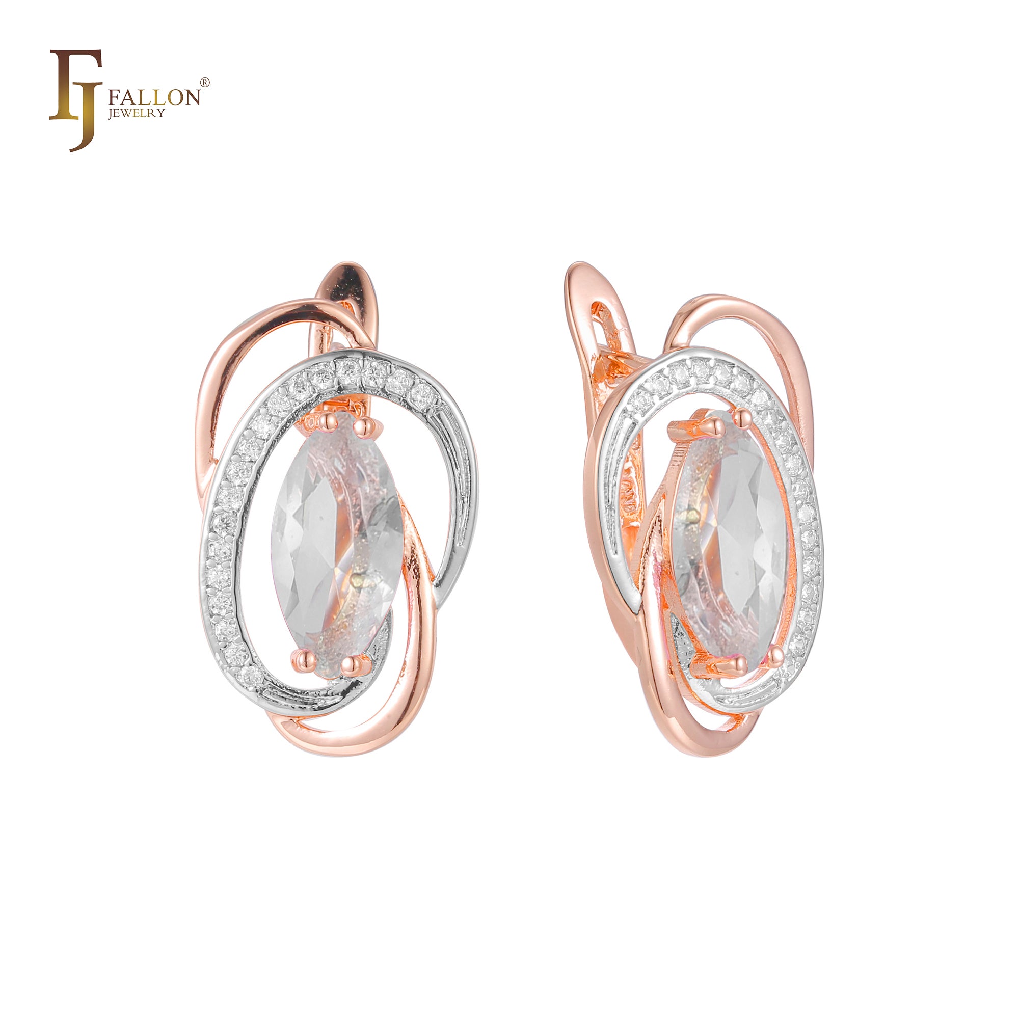 Aretes Solitaire Marquise en Oro de 14K, Oro Rosa, baño de dos tonos