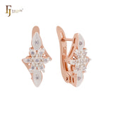 Luxurious thousand cluster white CZs flower Rose Gold two tone Clip-On Earrings