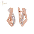 Double ribbons mixed irregular shape white CZs Rose Gold two tone Clip-On Earrings