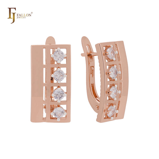 Flank squared of four white CZs Rose Gold Clip-On Earrings