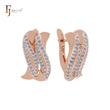 Double S shaped of white CZs Rose Gold two tone Clip-On Earrings