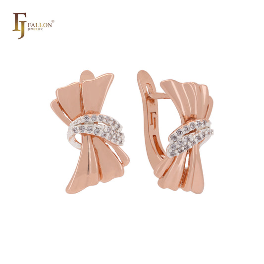 Bonded ribbon of white CZs Rose Gold two tone Clip-On Earrings