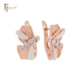 Ribbon of dragonfly with white CZs Rose Gold two tone Clip-On Earrings