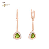 Solitaire triangular yellow apple green Rose Gold drop Clip-On Earrings