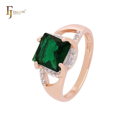 Squared Emerald CZ Rose Gold two tone Fashion Rings