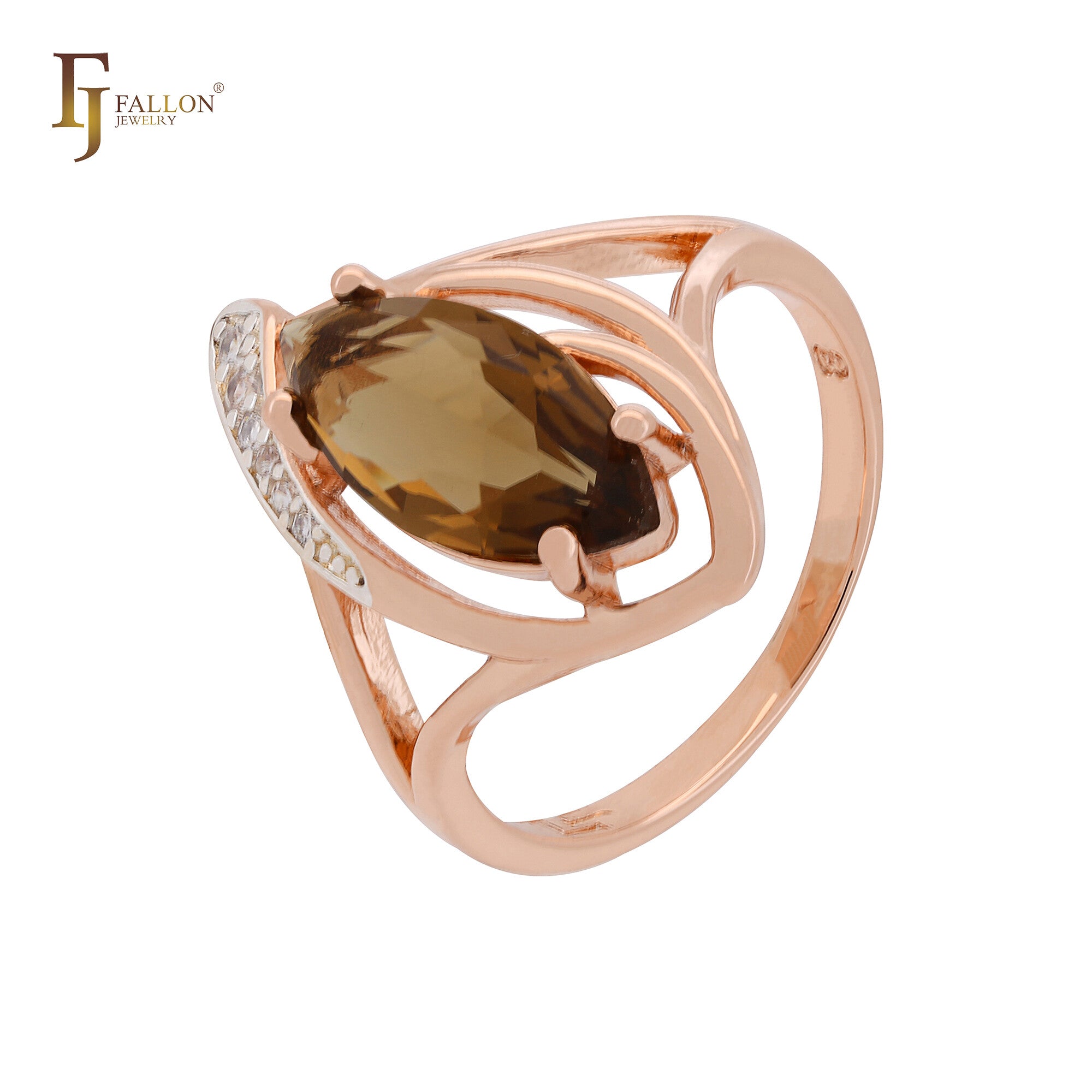 Great solitaire Marquise coffee CZ Rose Gold two tone Fashion Rings