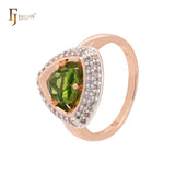 Solitaire triangular yellow apple green Rose Gold Engagement Rings