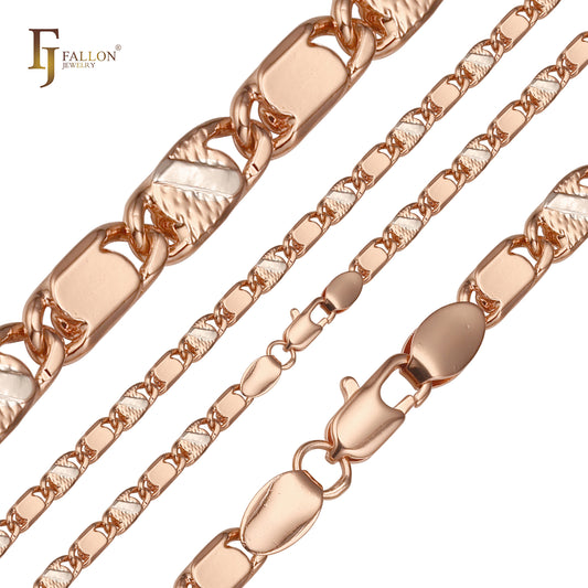 Solid snail link alternative hammered and flat 14K Gold, Rose Gold two tone chains