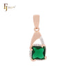 Squared Emerald CZ Rose Gold two tone Solitaire Pendant