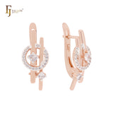 Circle of white CZs interlocking stars Rose Gold two tone Clip-On Earrings