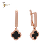 Lucky black or white colorful clover drop Rose Gold Clip-On Earrings